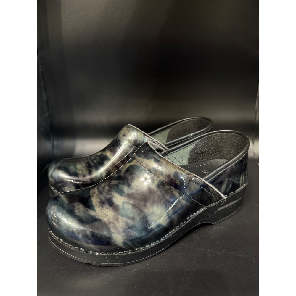 Dansko Professional Multi Camo Black Marble Patent Leather Clogs Shoes Womens 39